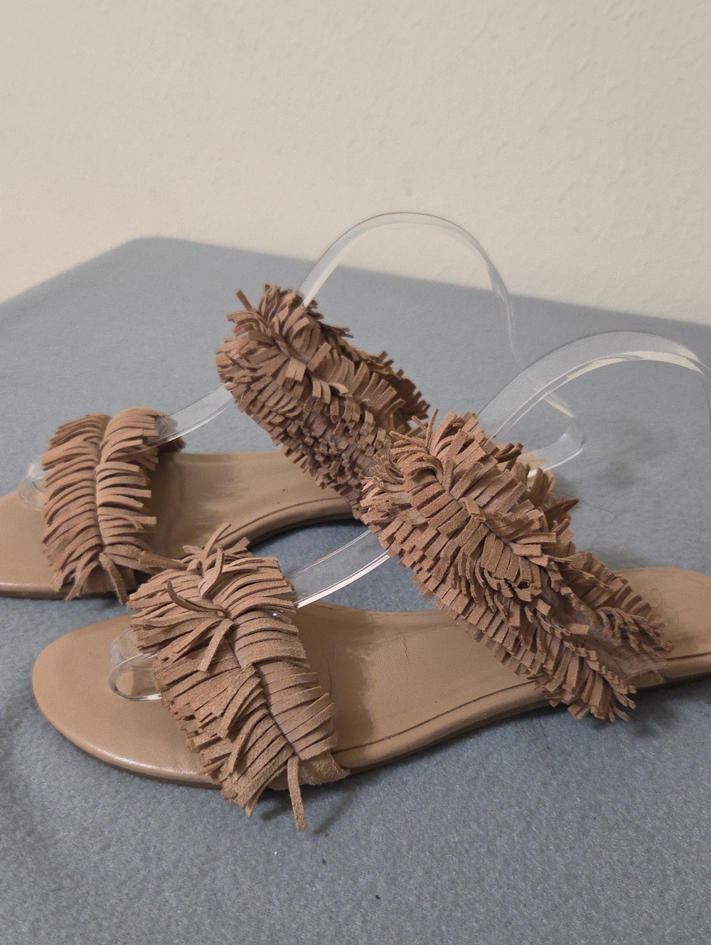 Joie Women’s Brown Flat Leather Fringe Slide Sandals - Size 8.5 (EU 39.5)